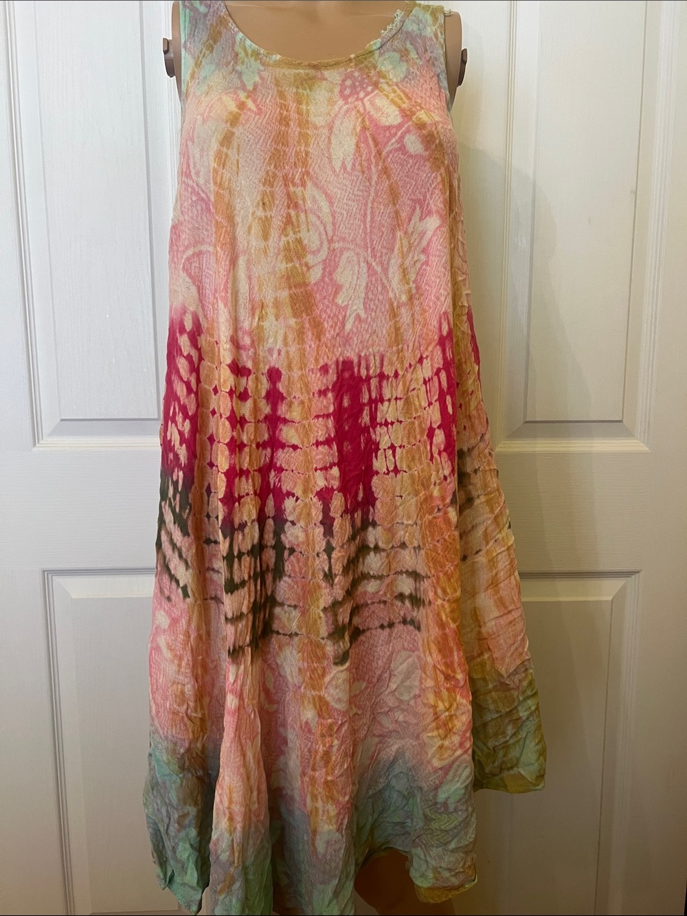 Pink Multicolor Tie-Dye Flowy Swim Coverup Dress